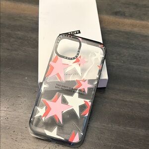 Casetify Clear Case with Pink & White Star Pattern